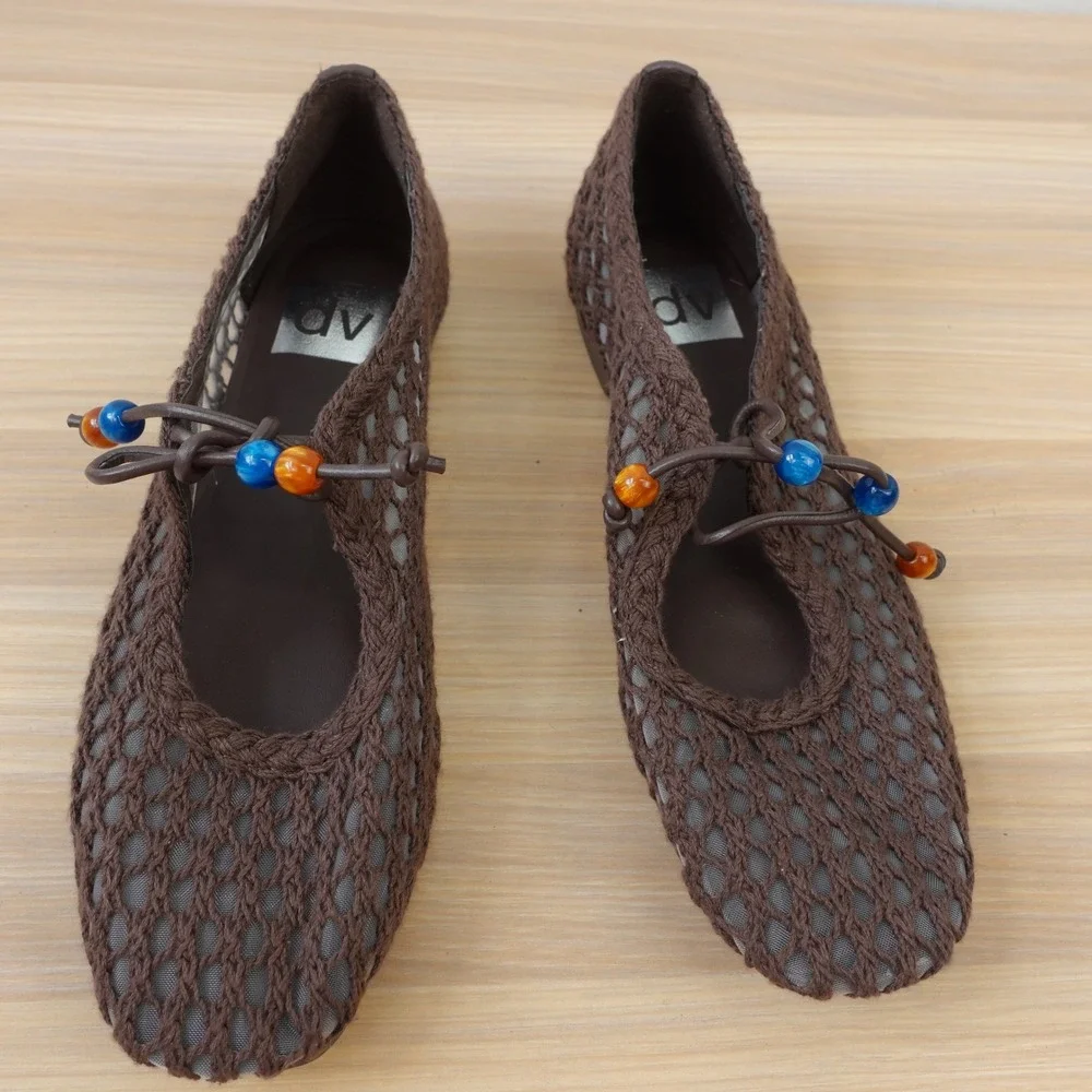 Fairy Grunge Crochet Ballet Flats Womens 6 Dark Brown Whimsy Mesh DV Dolce Vita